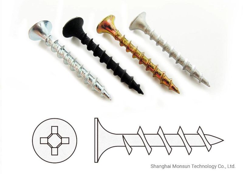 Carbon Steel White Zinc Plated/Black Phosphated Coarse Thread Drywall Screw for Plasterboard on Timber Supports