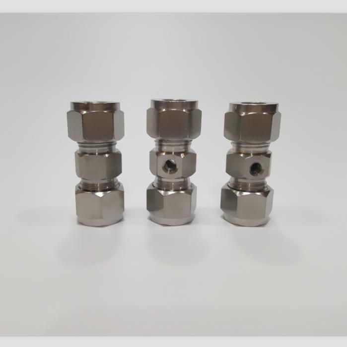 Brass Nickel Plated 3/8" (9.52mm) Tube Through Quick Nozzle Connector with 2 Holes for 10-24 Thread Misting Nozzle