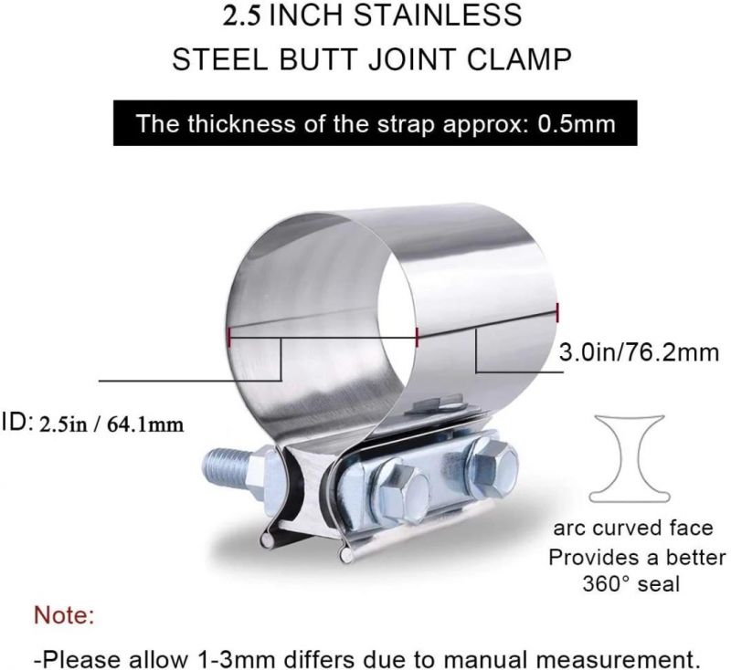 2.5 Inch Stainless Steel Exhaust Butt Joint Band Clamp