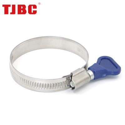 Non-Perforated Stainless Steel Germany Type Worm Drive Hose Clamp with Handle, 25-40mm
