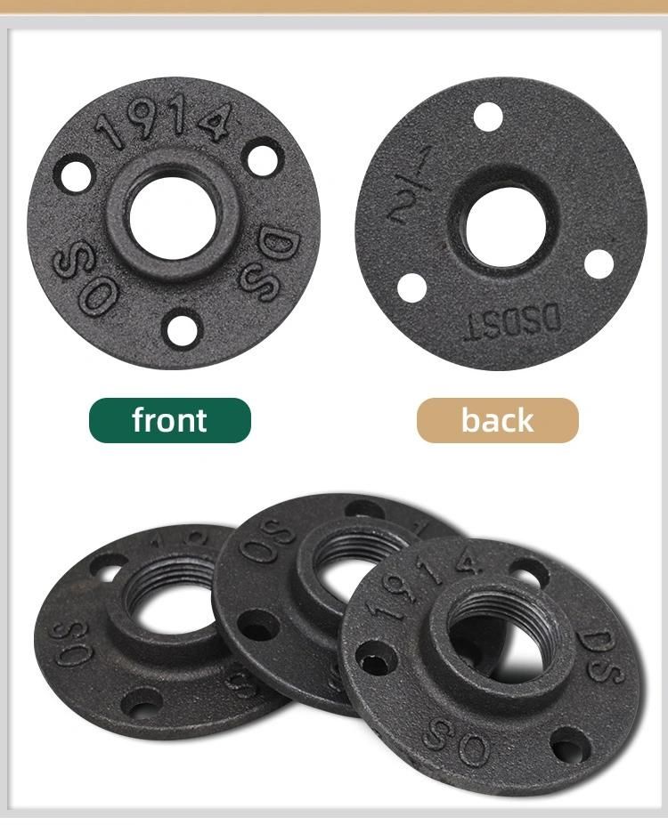1/2 Inch DN15 Black Cast Iron Floor Flange with Threaded Hole for Industrial Pipe, Furniture and DIY Decor
