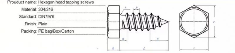 High Quality Stainless Steel 410/304/316 Hexagon Head Tapping Wood Screws DIN7976