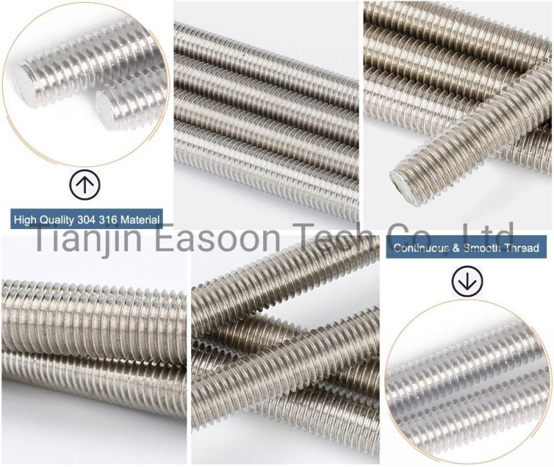 A2-70 Fasteners 316 Threaded Rod M12 M10 M8 M6 with Full Thread