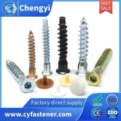 China Wholesale Fastener Hardware Flat Point Hi-Low Colored Galvanized Zinc Plated Thread Hexagon Socket Furniture Confirmat Wood Screw