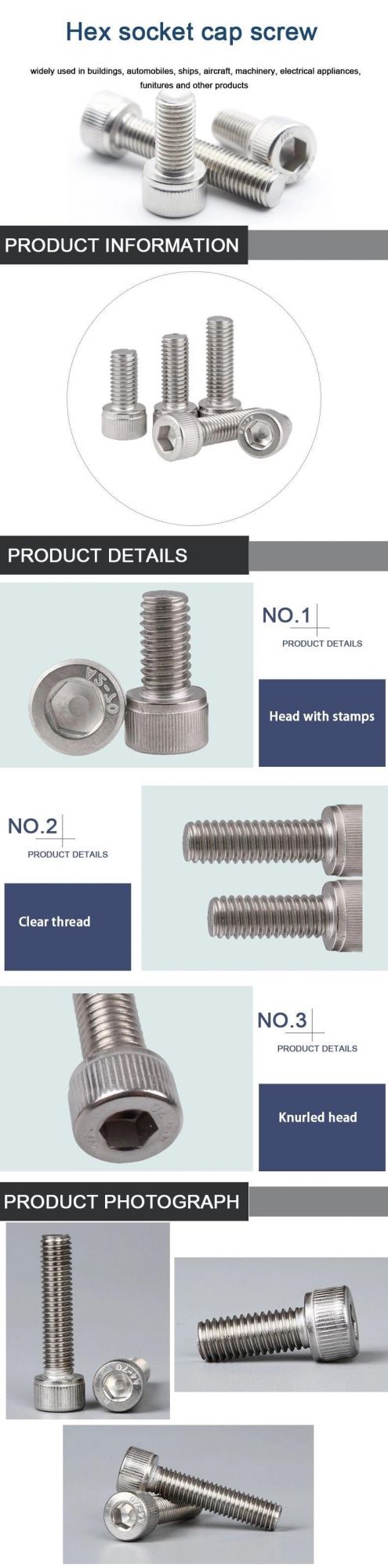 Fastener Roofing Screw Hardware Round Head Hex Socket Cap Screw Allen Bolt Machine Screw Deck Screw Coach Screw Shoulder Screw for Motor Vehicle DIN 912