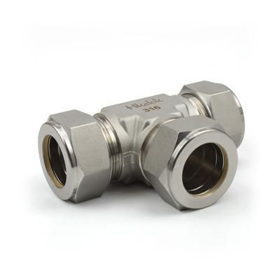Stainless Steel Two Ferrules Compression Tube Fittings Tee