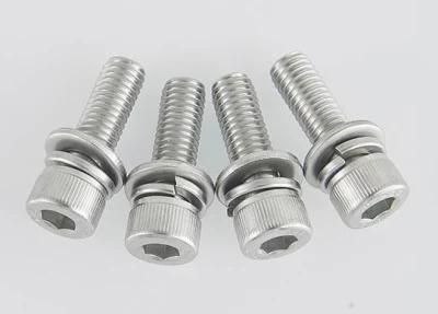 M8-M10 304 Stainless Steel Knurled Cup Head Hexagon Socket Triple Combination Screw with Cylindrical Head