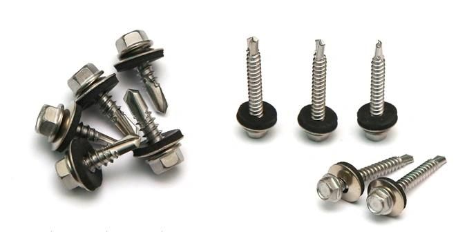 Stainless Steel DIN7504-K Hex Head Washer Self-Drilling Screw with Black EPDM Bond Washer/Self Tapping Roofing Screw