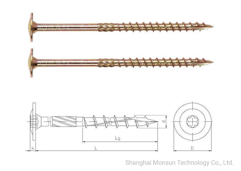 Mofided Truss Flange Head with Washer Cut Point Yellow Zinc Plated Tx-Star Recess Partial Thread Construction Screw/Chipboard Screws