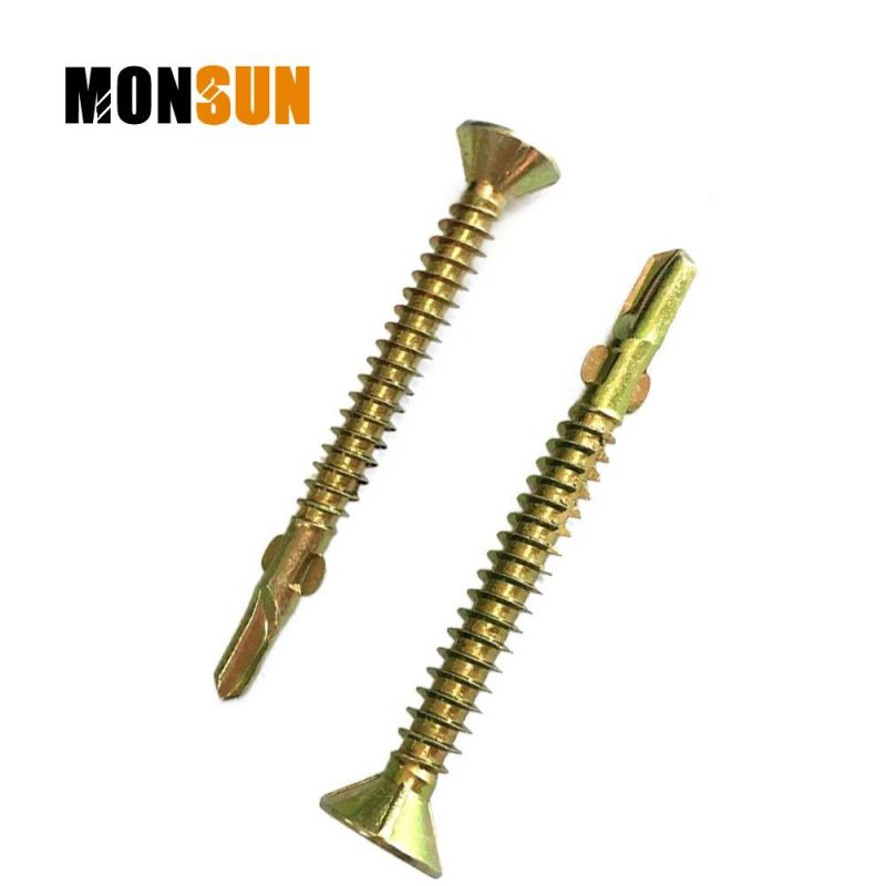 Zinc Coated Steel Flat Countersunk Head Self Drilling Screws with 2 Wings for Wood to Sheet Metal
