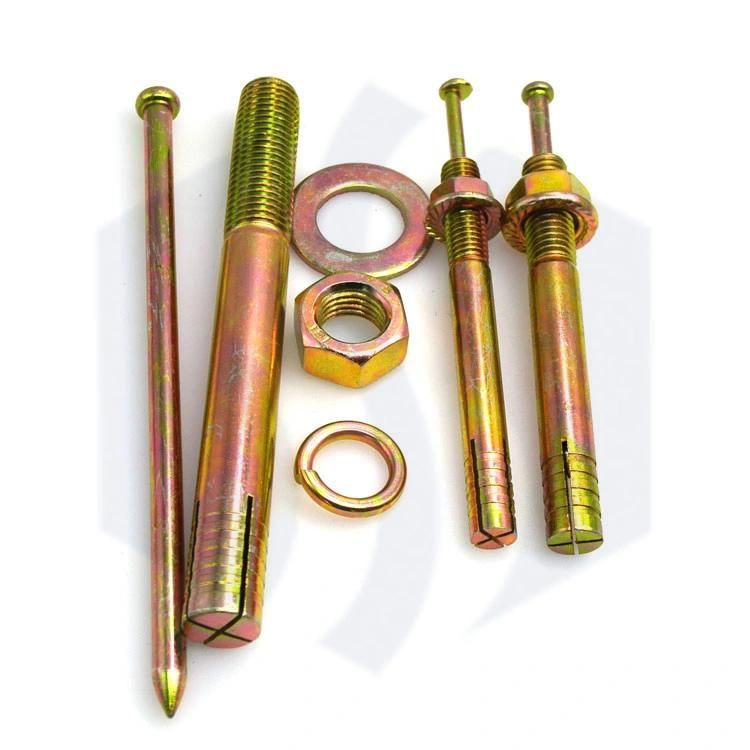 Pin-Drive Expansion Anchor Bolts Yellow Zinc Plating Hit Anchor with Hex Nut and Washer