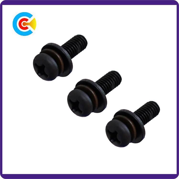 Black Zinc Steel Cross/Phillips Pan Head Screws with Washer