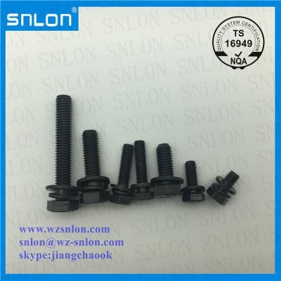 Black Hex Cap Screw Assembled a Plain Washer and Spring Washer 8.8