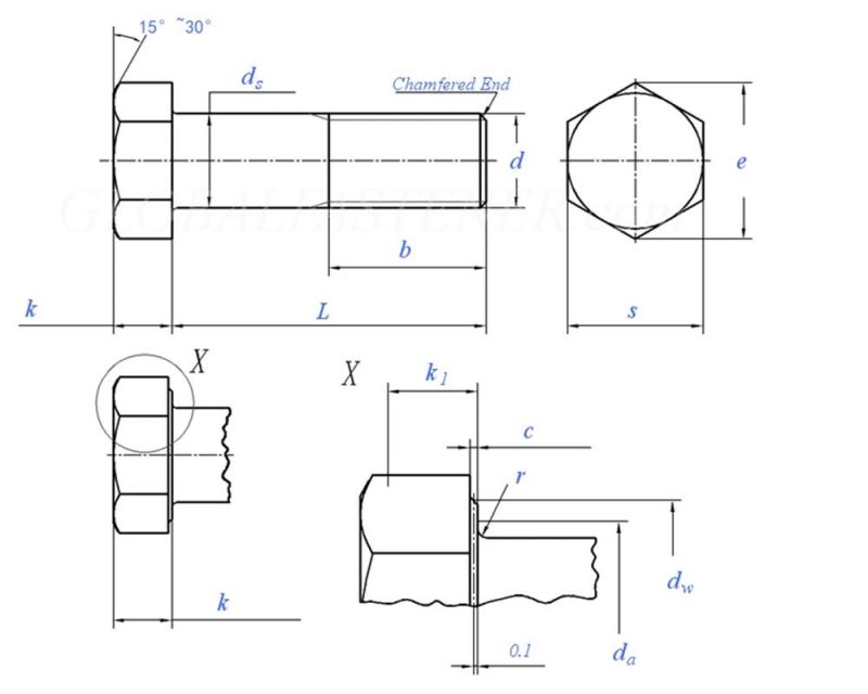 Hexagon High Strength Bolt Group M5-M56 Steel Structure Hot DIP Galvanized Heavy Hexagon Bolt