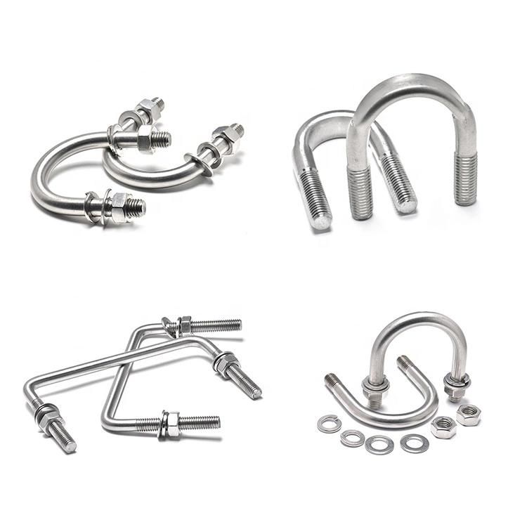 China Hot DIP Galvanized U Bolt Sizes Auto Part Trailer U-Bolt Nut Pipe Clamp High Strength 316 Stainless Steel Square U Bolt