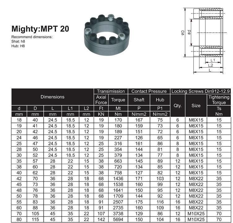 Rfn7012 Rck40 Klgg Tlk200 Mpt01 Ringfeder Shaft Locking Device Clamping Power Lock