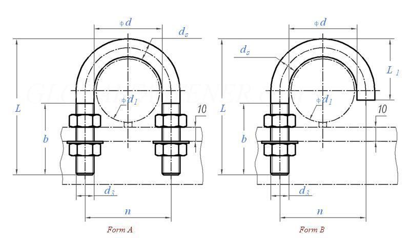 U Shape Bolt 304 316 Stainless Steel DIN3570 U-Bolt with Hex Nut and Flat Washer
