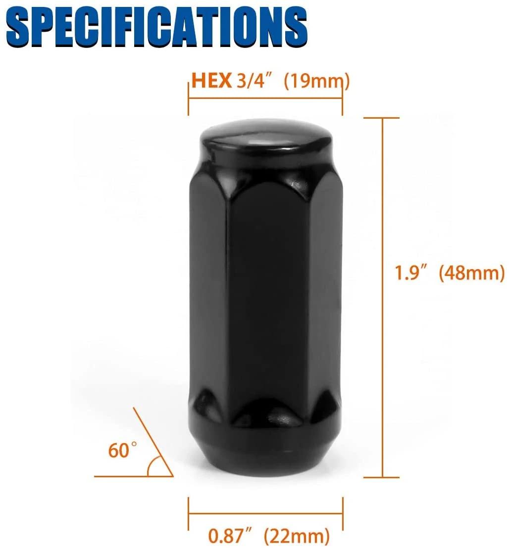 Black Bulge Acorn 3/4" 19mm Hex 1.9" Tall M12X1.5 Lug Nuts