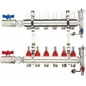 Brass Manifold - 6 Loops 1&quot; &amp; 1/2&quot; NPT