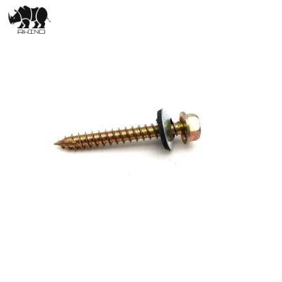 Hex Washer Head Tapping Screw with EPDM Washer Yellow Zinc Wood Screw
