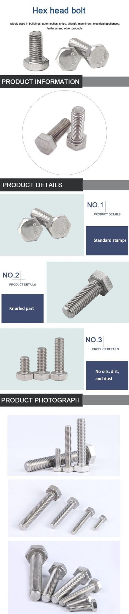 China Factory Stainless Steel 304 316 Hex Head Bolt DIN931 Bolt