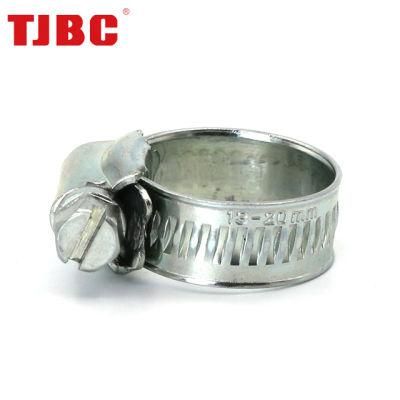 Adjustable Non-Perforation Worm Drive British Type Stainless Steel Hose Clamp with Riveted Housing for Automotive, 13-20mm
