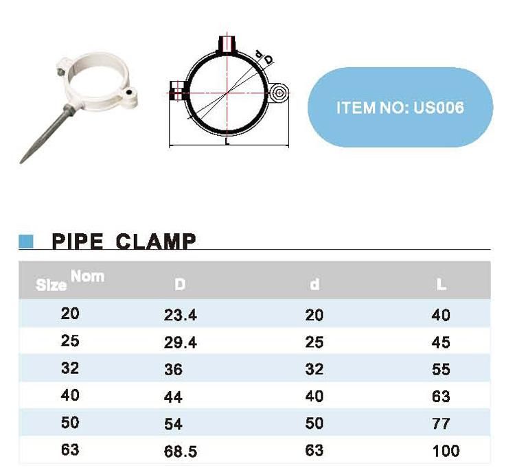 Era PVC/UPVC Dvgw CE Certificate DIN Pn10 Standard Fitting Pipe Clamp