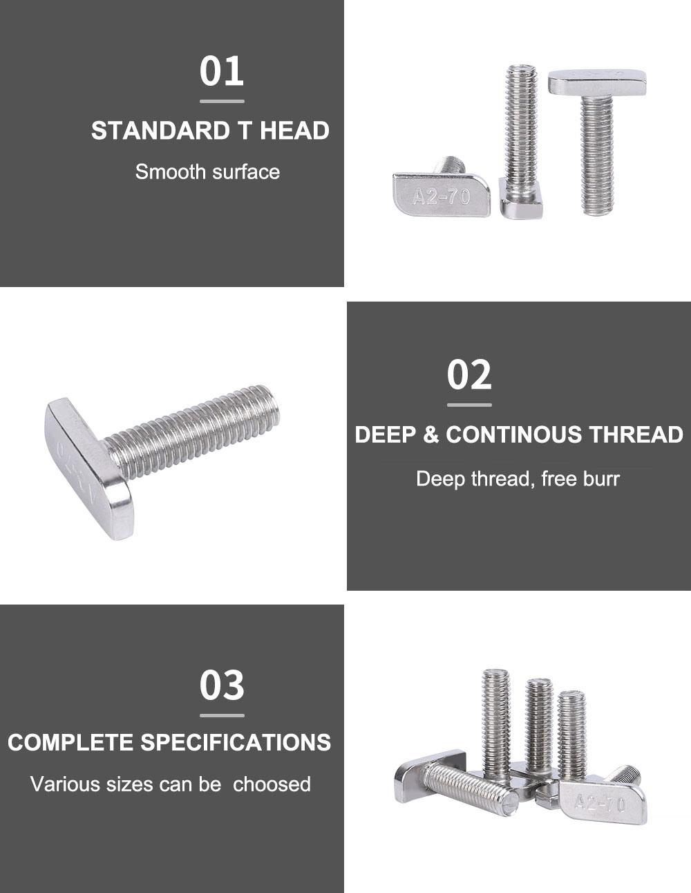 Custom Fasteners Square Head Double Start Screw T Type Bolt DIN 186 Class 8.8 Stainless Steel T-Bolt T Shape Head Screws and Bolts with Zinc Plating