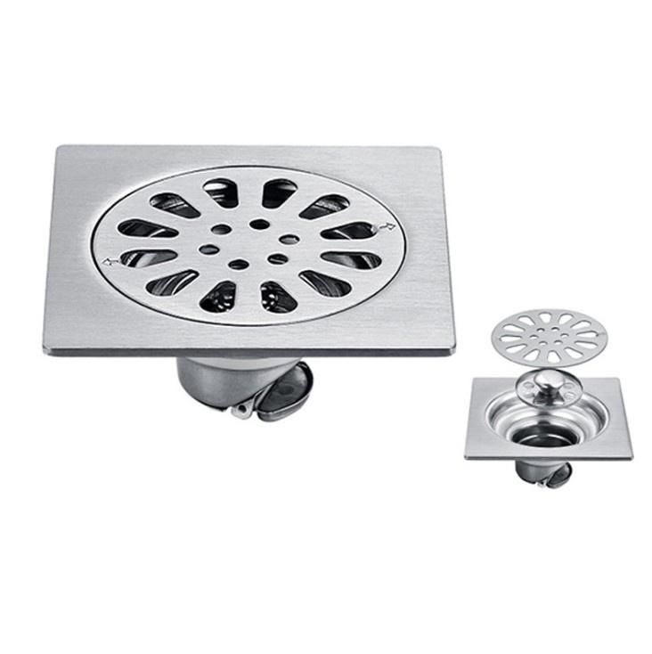 Bathroom Toilet Cover Stainless Steel Square Fast Drainage Backflow Preventer Deodorization Floor Drain