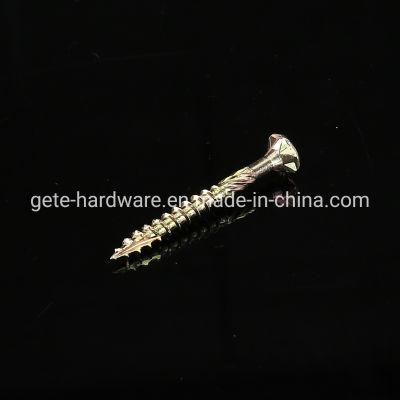 Yellow Zinc Plated Flat-Head-with-Diamond-Nibs-and-Saw-Thread-Chipboard-Screw