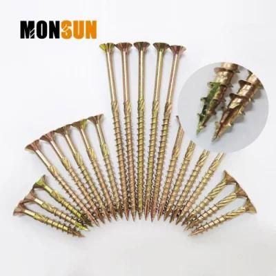 Yellow Zinc Plated Double Countersunk Head with Nibs Cutting Knurling Shank U Thread Chipboard Screws/Wood Construction Screw