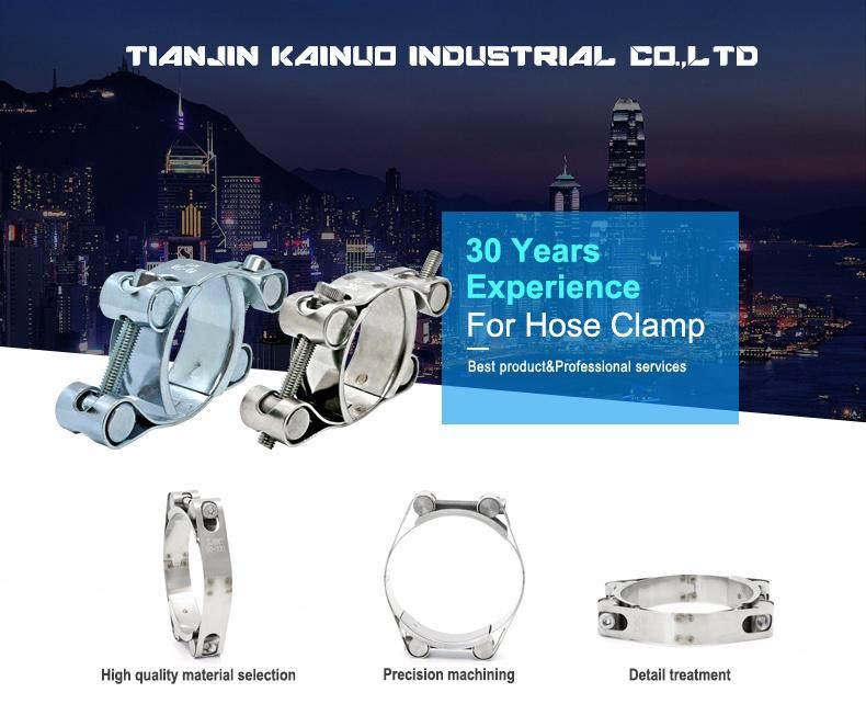 304ss Stainless Steel Heavy Duty Double Bolts and Double Bands Super Hose Tube Clamp for Heavy-Duty Car, 55--65mm