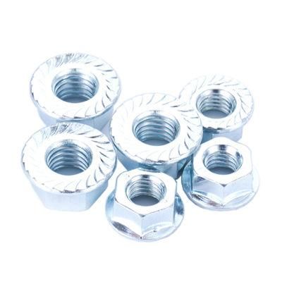 DIN6923 Blue White Zinc Plating Carbon Steel Hexagon Flange Nut with Serration