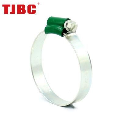 W1 Galvanized Iron British Type Worm Drive Hose Clamp with Color Tube Housing for Automobile Engine, 50--65mm