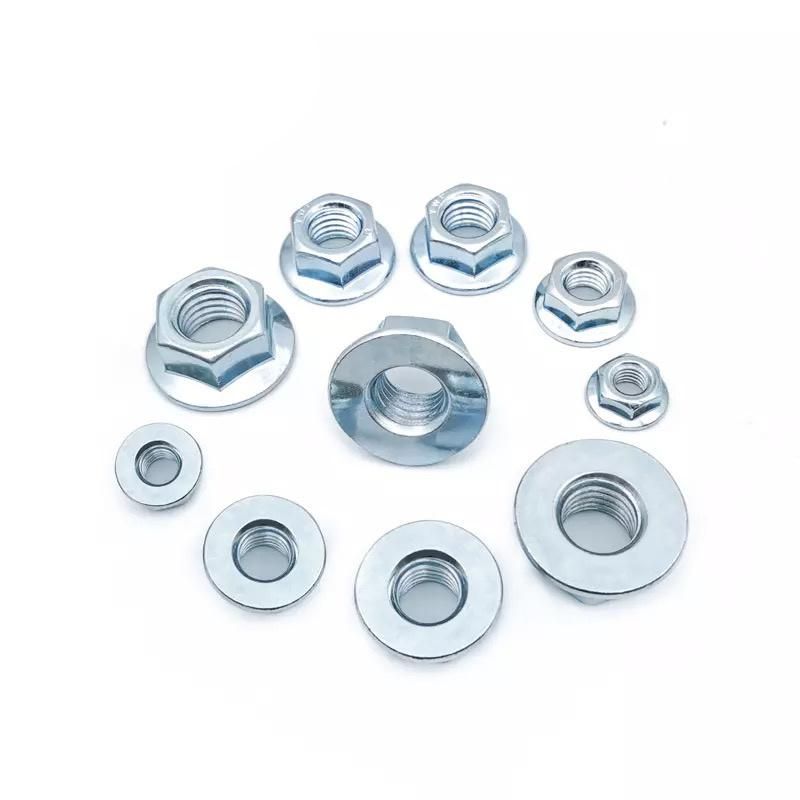 DIN6923 Blue White Zinc Plating Carbon Steel Hexagon Flange Nut with Serration