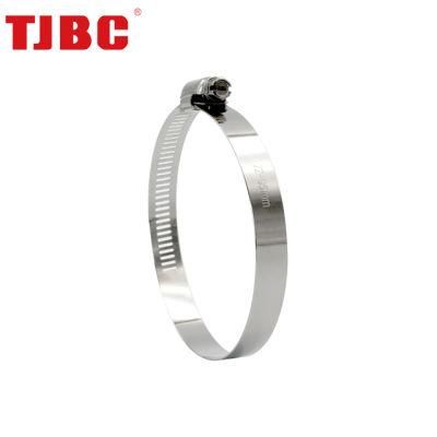 Stainless Steel Perforated and Interlock Design Heavy Duty American Type Worm Drive Hose Clamp for Automobile, Adjustable Range 65-89mm
