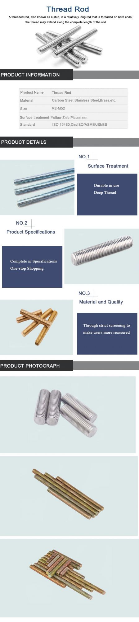 DIN975 Grade 4.8 8.8 Steel Threaded Rods DIN976 Thread Stud Bolts