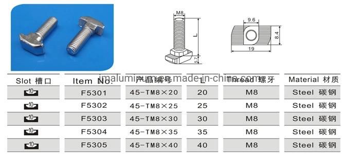 T-Bolt for Aluminum Profile Slot 8/10 Hammer Head, T-Bolt Nut