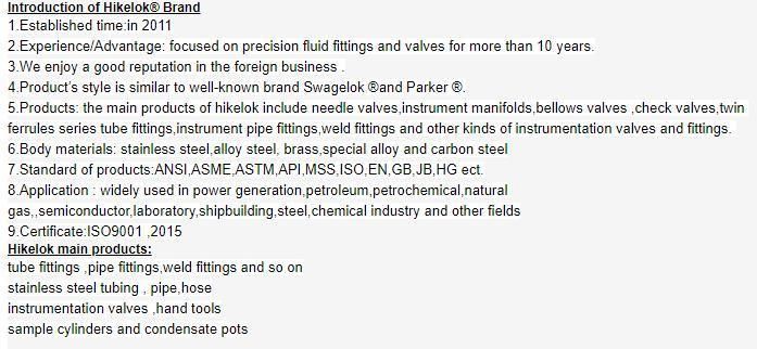 Hikelok Ultrahigh Purity Stainless Steel Mini Butt Weld Fittings Tribows