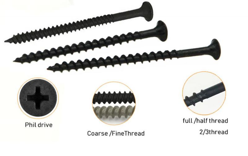 #6 #7 #8 M3.5*25 M4.2 High Quality Bugle Head Phillips Drive Coarse Thread Black Drywall Screw for Gypsum Board to Wood Made in China