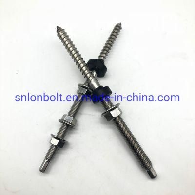 SS304 M10X200 Double Head Dowel Screw for Solar Roof Mounting SS304 Ground Screw