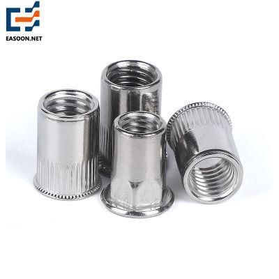 Carbon Steel/Stainless Steel/Aluminium Nutsert Rivet Nuts with Knurled Body M5 M10 Zinc Plated Flat Head Knurled Rivet Nut