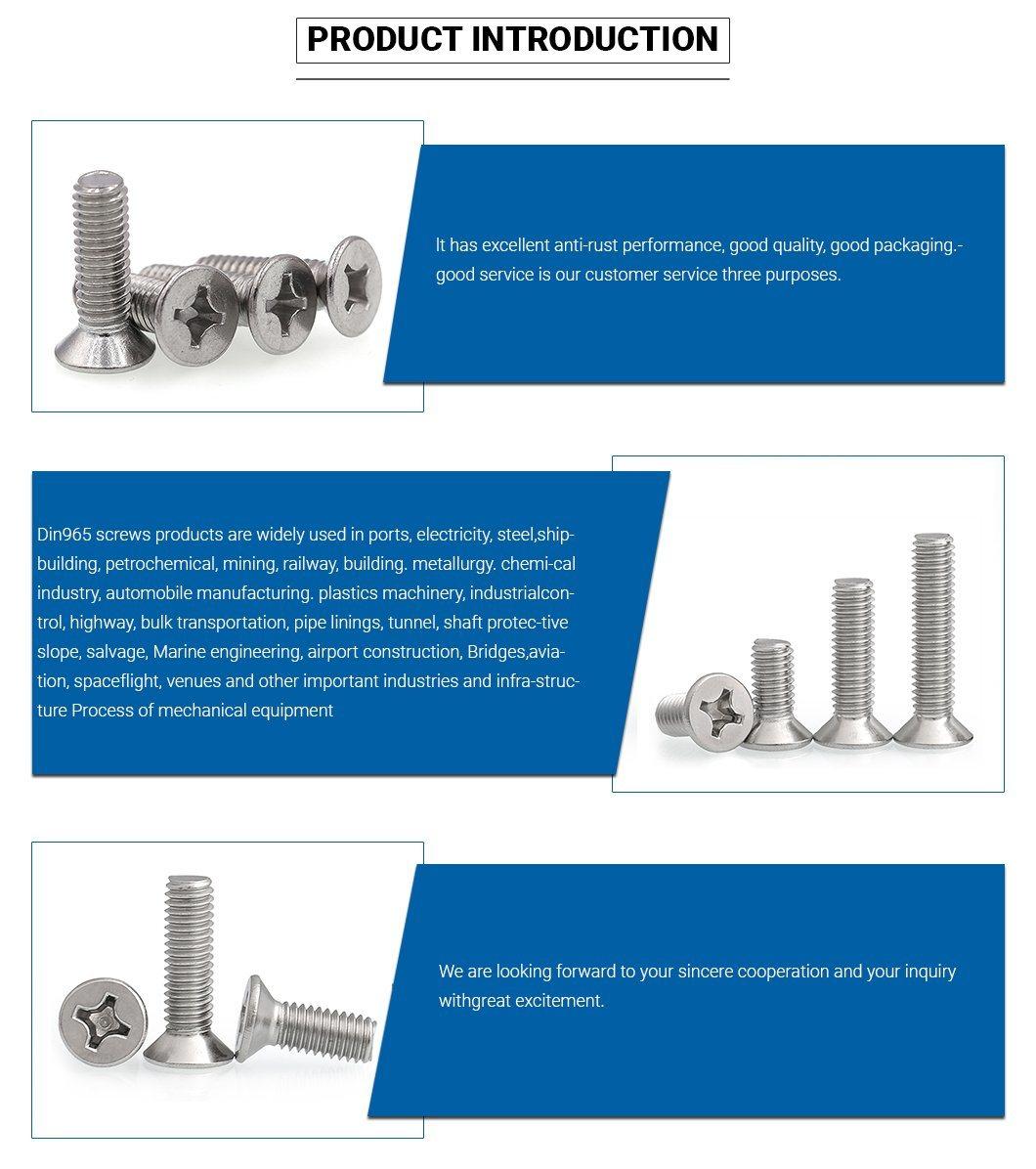 SS304 316 DIN965 Phillip Cross Recessed Countersunk Head Machine Screw