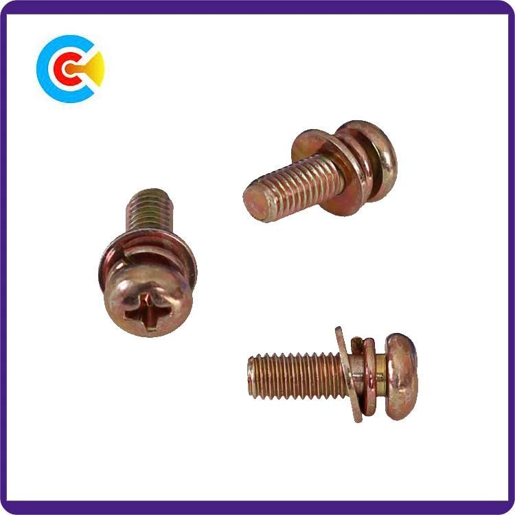 DIN/ANSI/BS/JIS Carbon-Steel/Stainless-Steel Spring Washer Combo Pan Head Screws