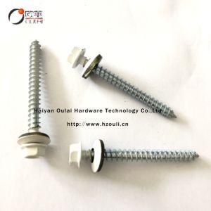 14# Hex Washer Head Self Drilling Screw with Steel and Rubber Washer Painted Color