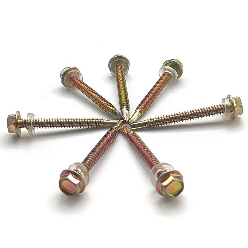 Hex and Slotted Head Galvanized Self Drilling Screw with Rubber Washer