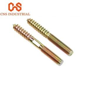 Yellow Zinc-Plated Carbon Steel Double Head Wood Screw, Dowel Screw