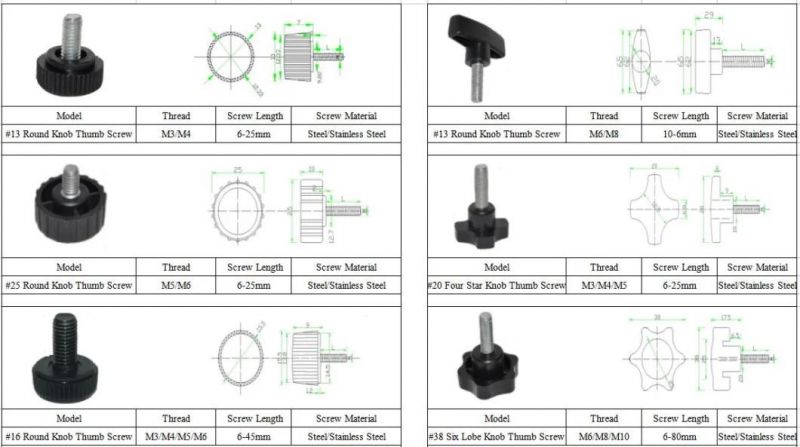 Six Star Plastic Thumb Screw Plastic Knob Thumb Screw Stainless Screw Plastic Screw and Nut Plastic Fastener