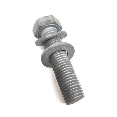 Carbon Steel DIN961 Grade 4.8 5.8 M12 M16 Hot DIP Galvanized Electric Power Fitting Hex Bolt with Two Washers