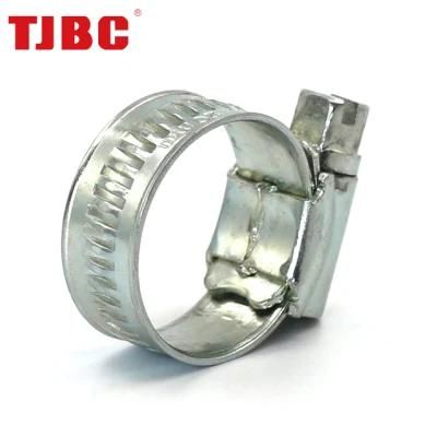 Non-Perforated Worm Gear Adjustable Zinc Plated Steel British Type Hose Clamp with Riveted Housing, 90-120mm